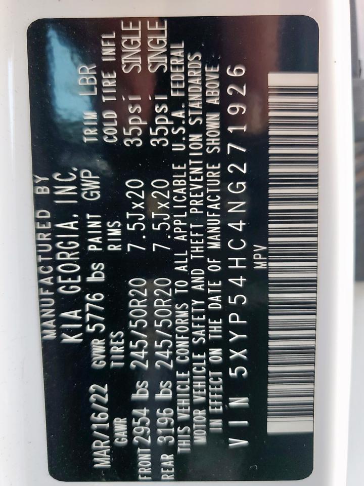 2022 Kia Telluride Sx VIN: 5XYP54HC4NG271926 Lot: 57640655