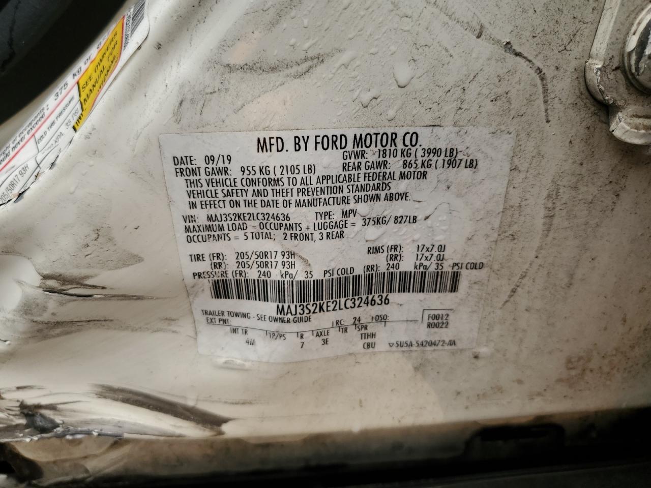 2020 Ford Ecosport Titanium VIN: MAJ3S2KE2LC324636 Lot: 57940885