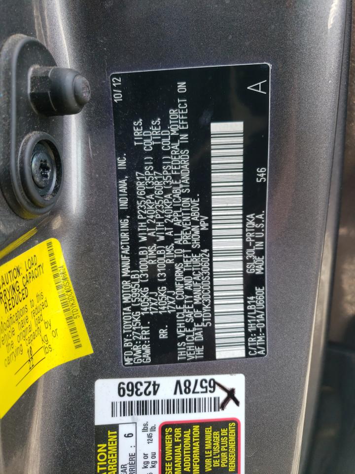 2013 Toyota Sienna Xle VIN: 5TDYK3DC0DS306024 Lot: 56748315