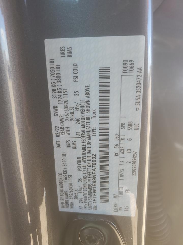 2022 Ford F150 Supercrew VIN: 1FTFW1E89NFA70632 Lot: 57817715