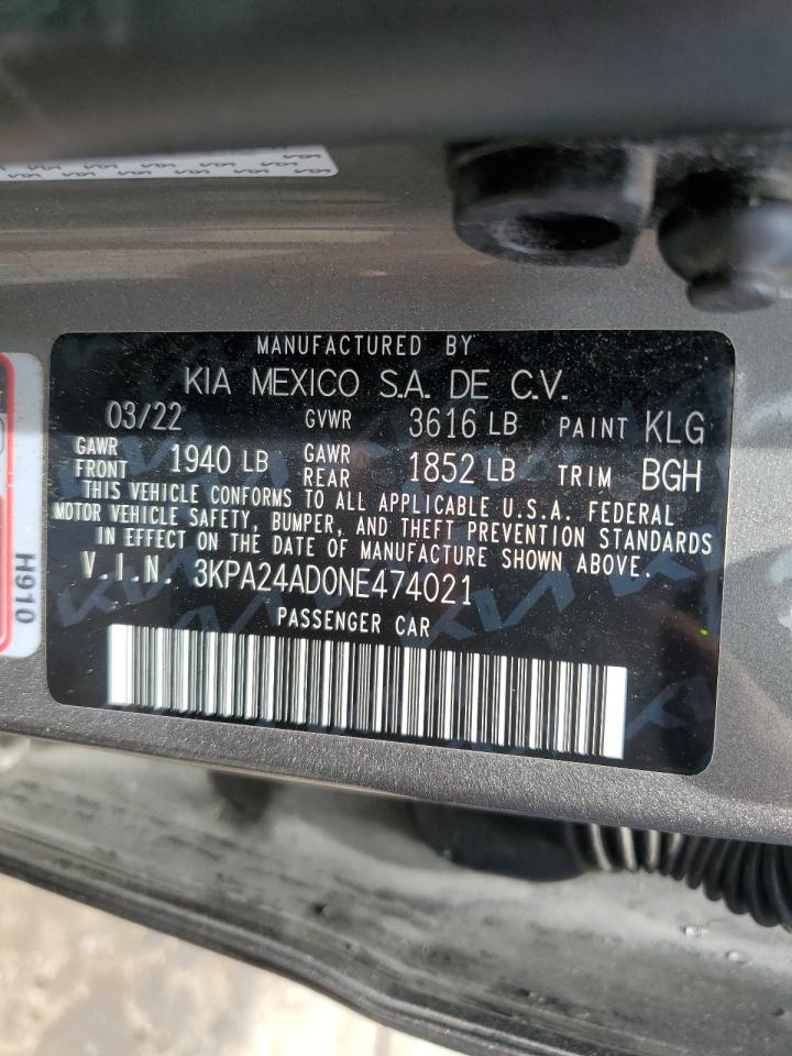 2022 Kia Rio Lx VIN: 3KPA24AD0NE474021 Lot: 59083485
