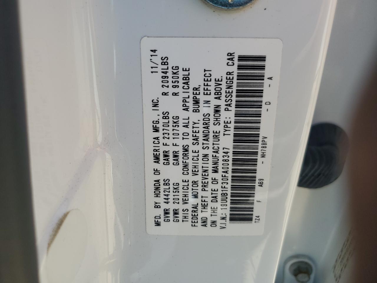 2010 Acura Tlx VIN: 19UUB1F30FA008347 Lot: 57060705