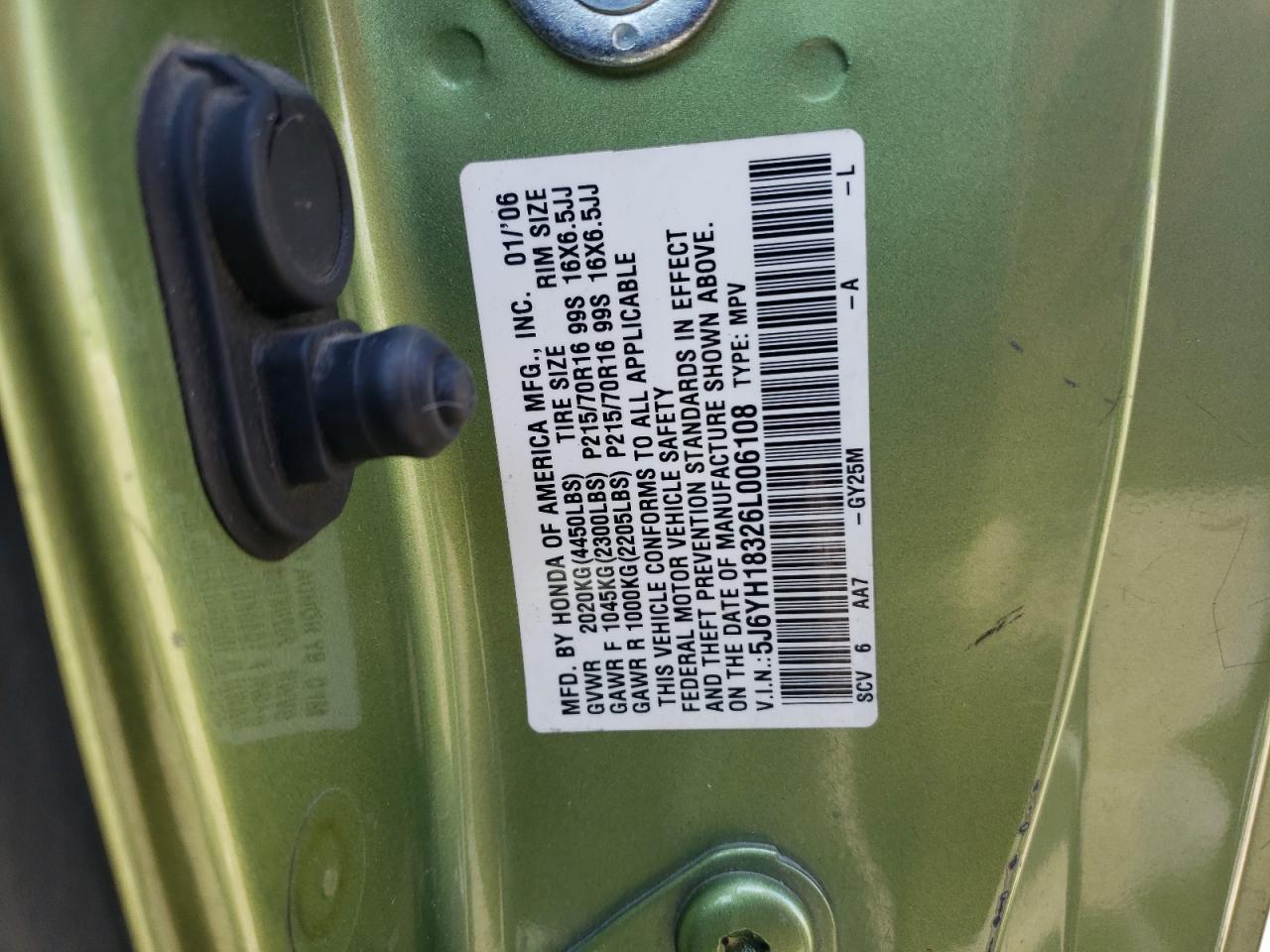 2006 Honda Element Lx VIN: 5J6YH18326L006108 Lot: 57722815