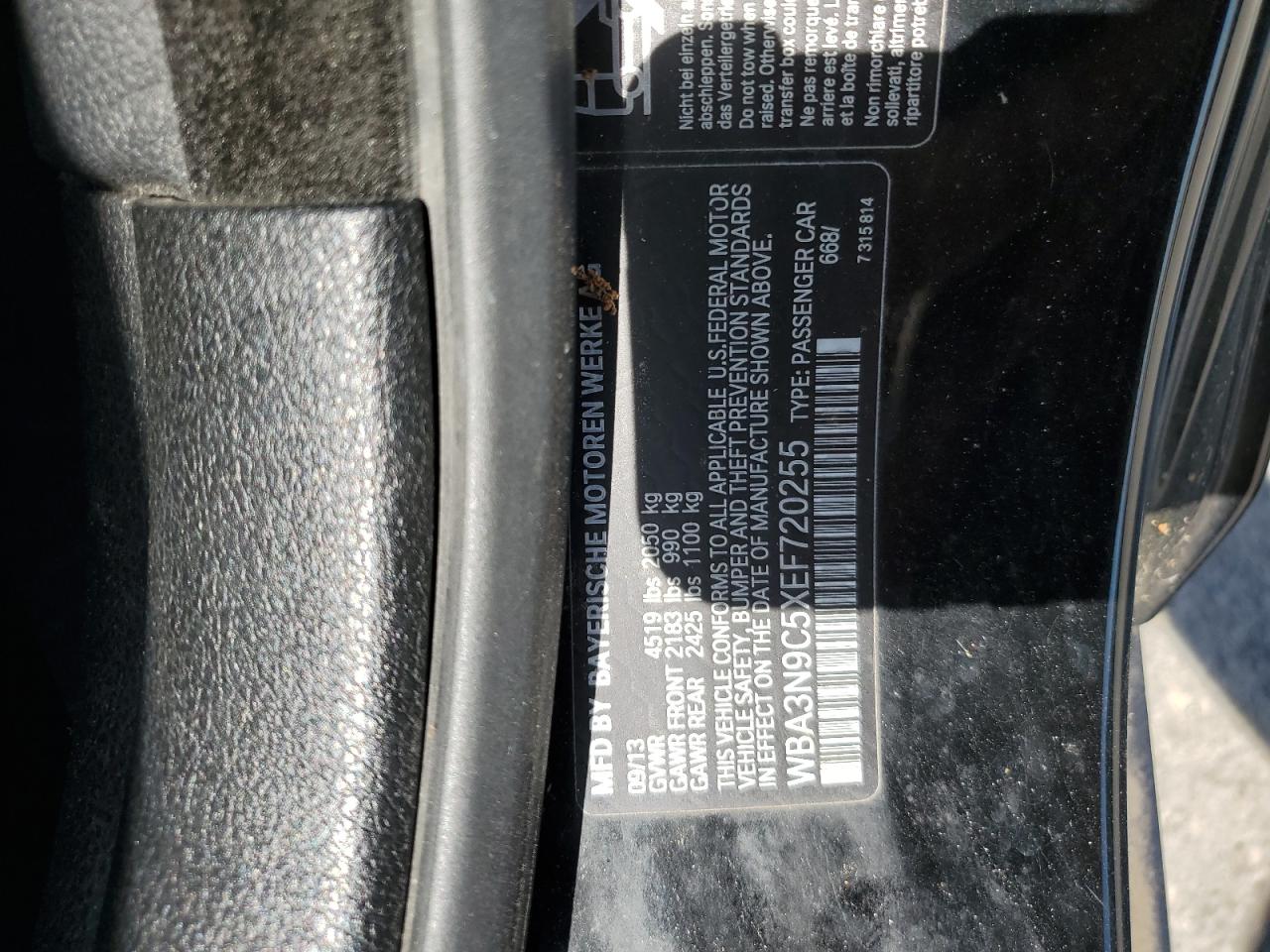 2014 BMW 428 Xi VIN: WBA3N9C5XEF720255 Lot: 57125265