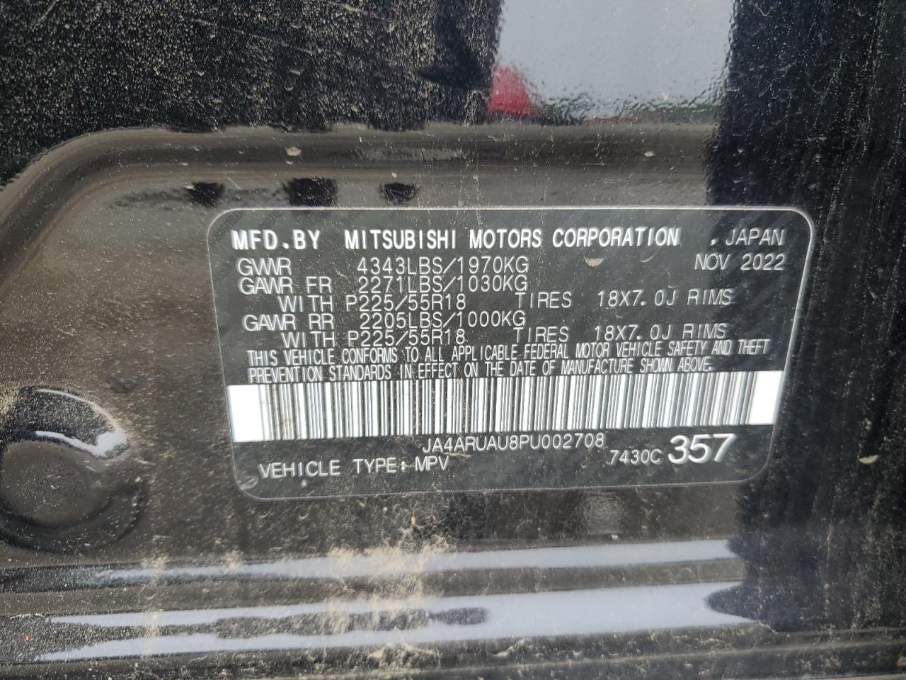 2023 Mitsubishi Outlander Sport S/Se VIN: JA4ARUAU8PU002708 Lot: 57104635