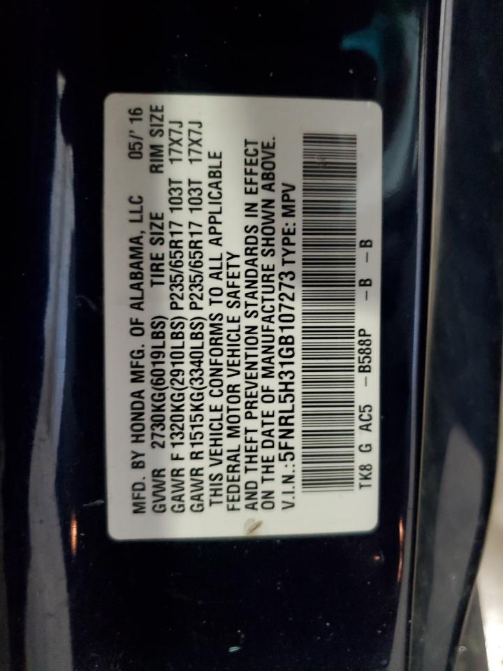 2016 Honda Odyssey Se VIN: 5FNRL5H31GB107273 Lot: 57213285