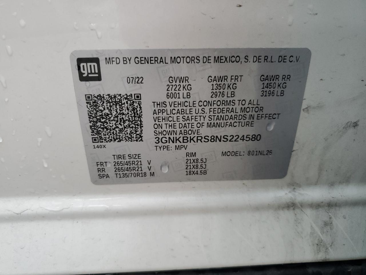 2022 Chevrolet Blazer Rs VIN: 3GNKBKRS8NS224580 Lot: 58663695