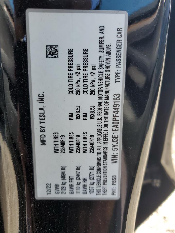 2023 Tesla Model 3 VIN: 5YJ3E1EA0PF449163 Lot: 56015055