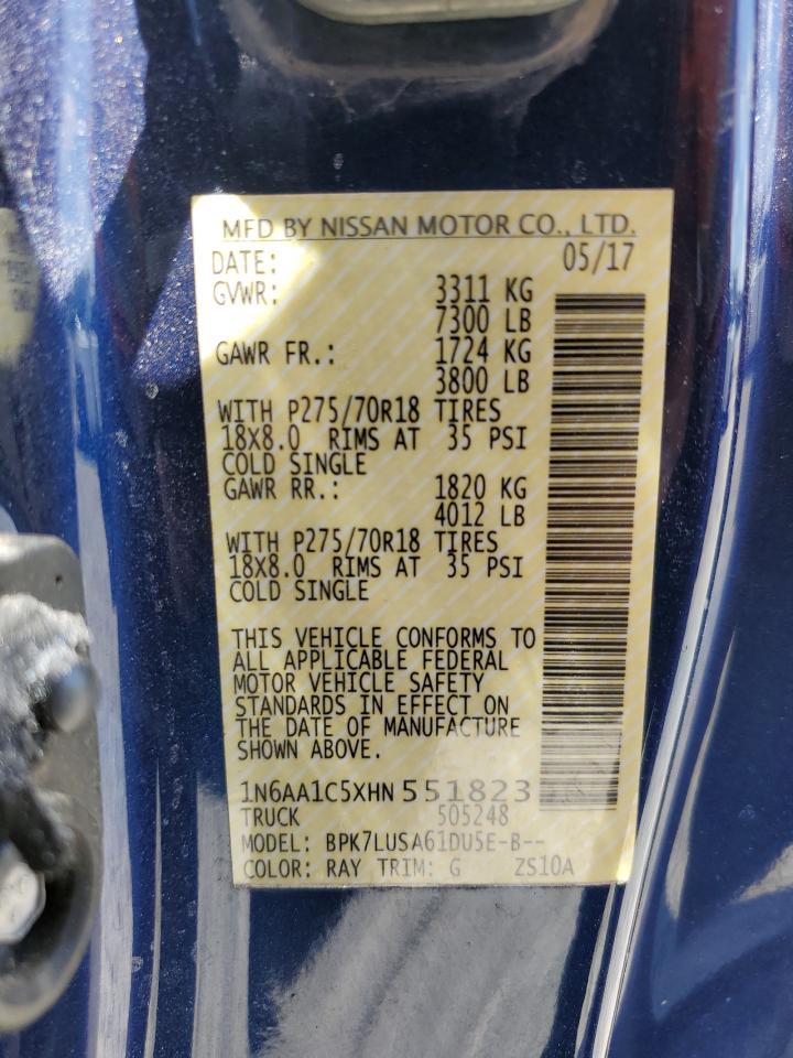 2017 Nissan Titan Sv VIN: 1N6AA1C5XHN551823 Lot: 55813995