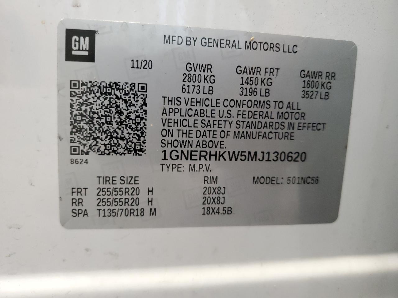 2021 Chevrolet Traverse Lt VIN: 1GNERHKW5MJ130620 Lot: 57354095