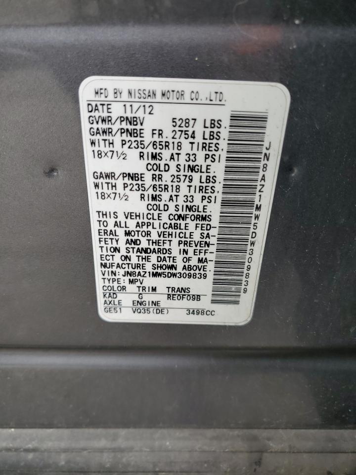 2013 Nissan Murano S VIN: JN8AZ1MW5DW309839 Lot: 57509085