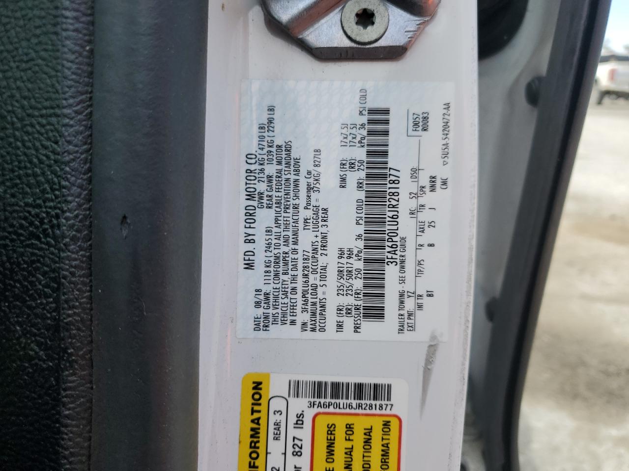 2018 Ford Fusion Se Hybrid VIN: 3FA6P0LU6JR281877 Lot: 54032655