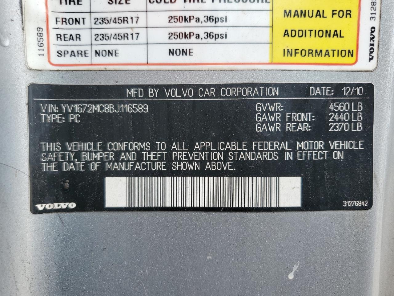 2011 Volvo C70 T5 VIN: YV1672MC8BJ116589 Lot: 57157755