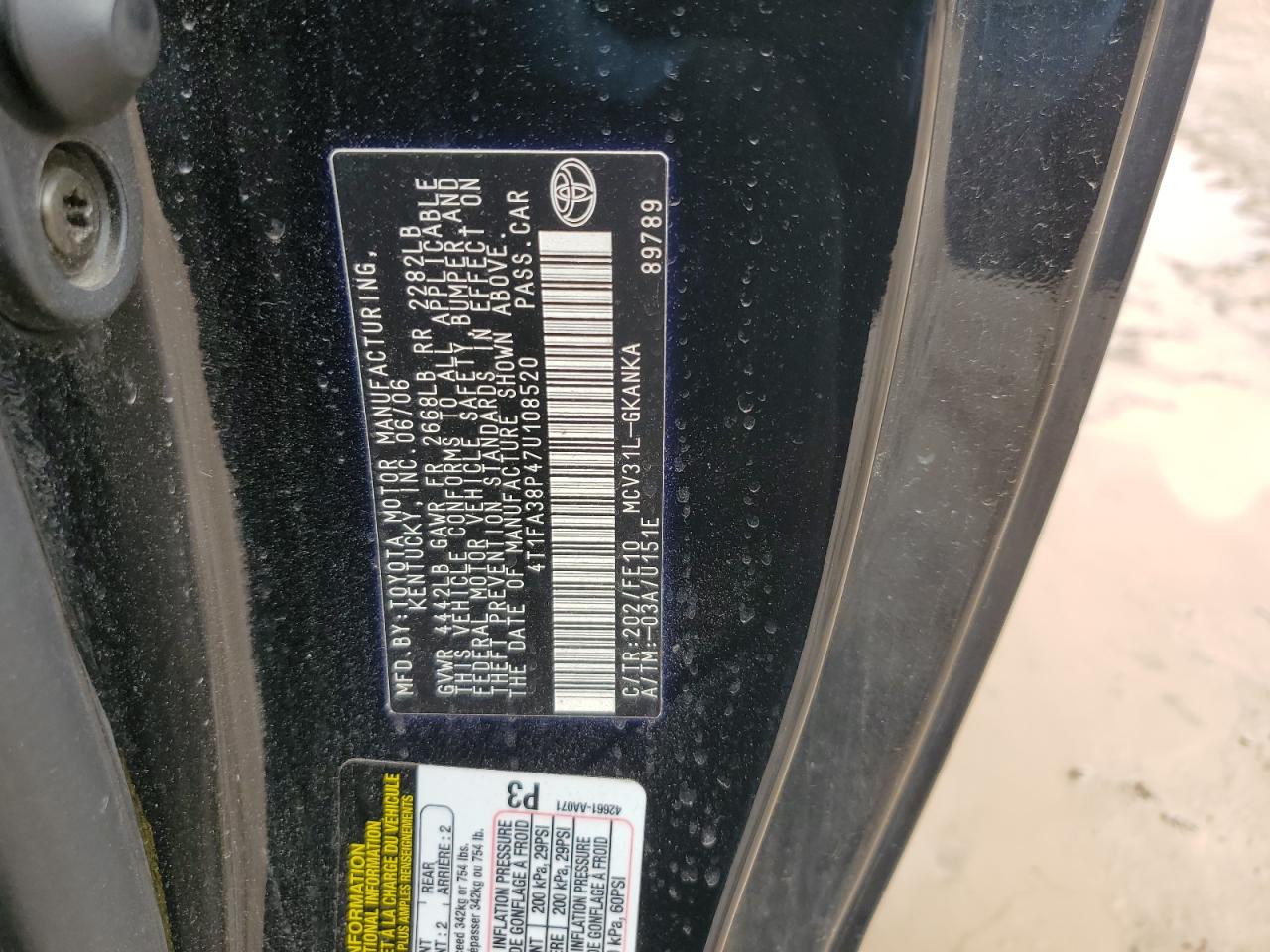 2007 Toyota Camry Solara Se VIN: 4T1FA38P47U108520 Lot: 56234935