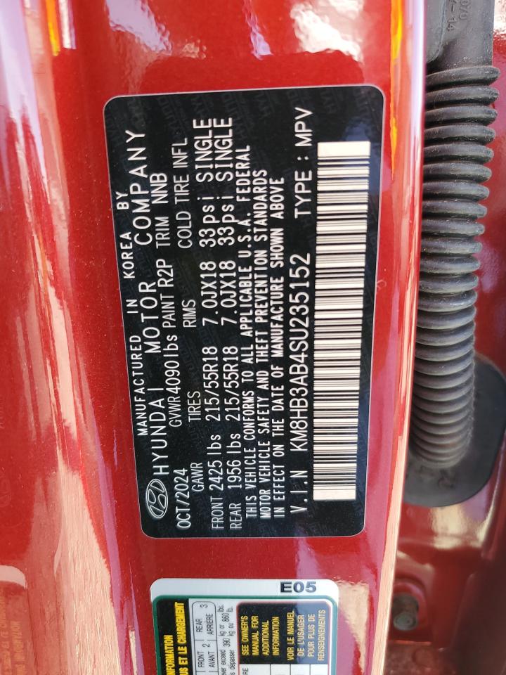 2025 Hyundai Kona Sel VIN: KM8HB3AB4SU235152 Lot: 57251295
