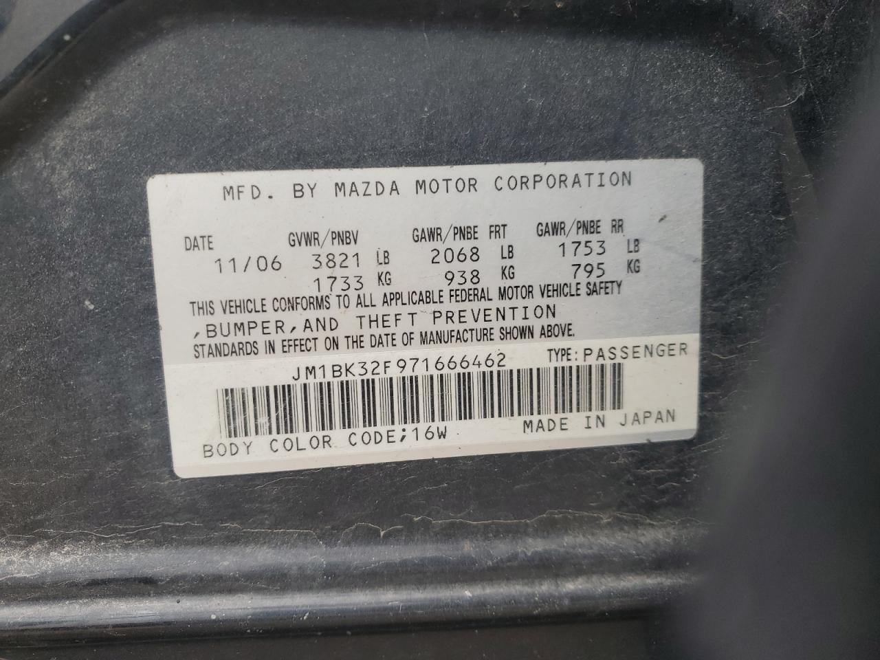 2007 Mazda 3 I VIN: JM1BK32F971666462 Lot: 56052955