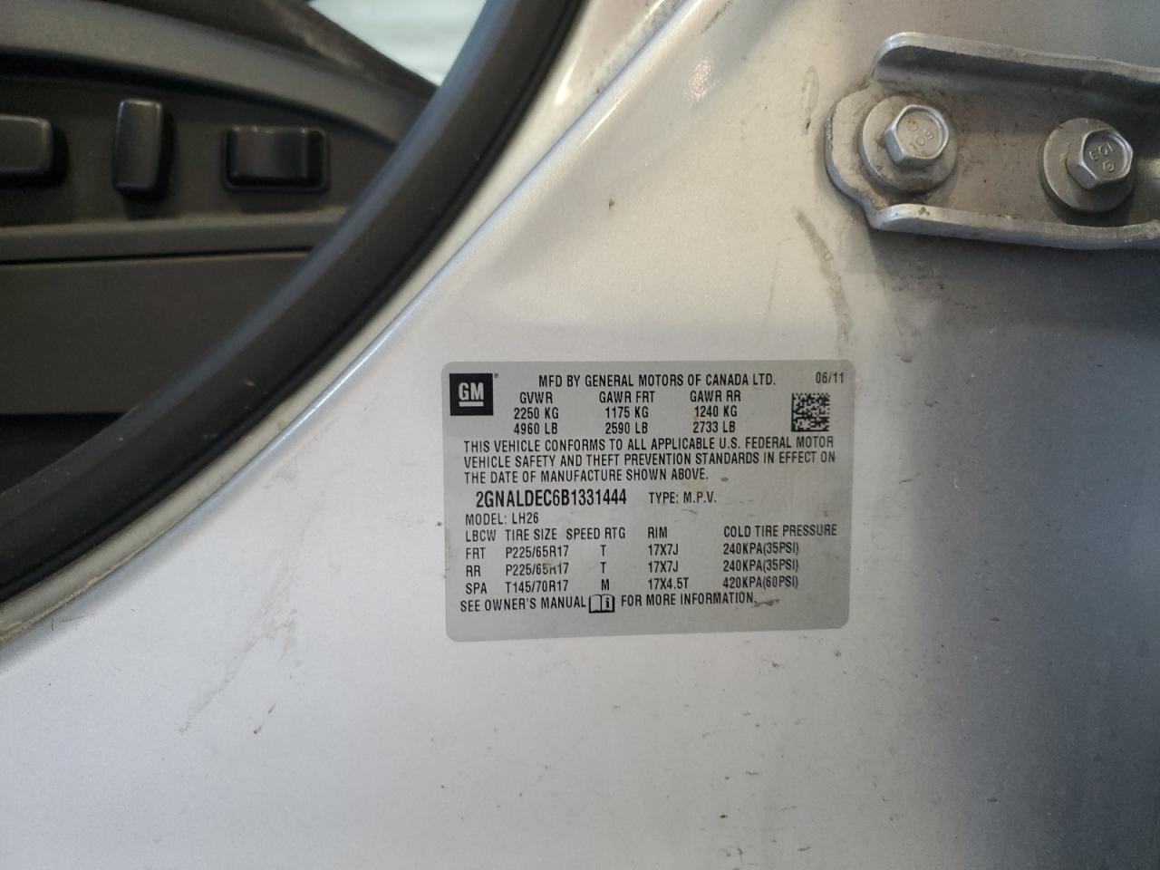 2011 Chevrolet Equinox Lt VIN: 2GNALDEC6B1331444 Lot: 56687775