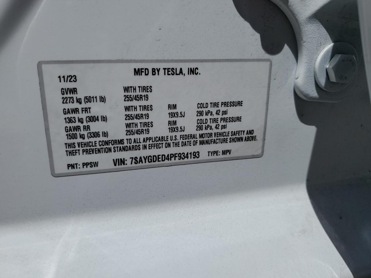 2023 Tesla Model Y VIN: 7SAYGDED4PF934193 Lot: 57041595