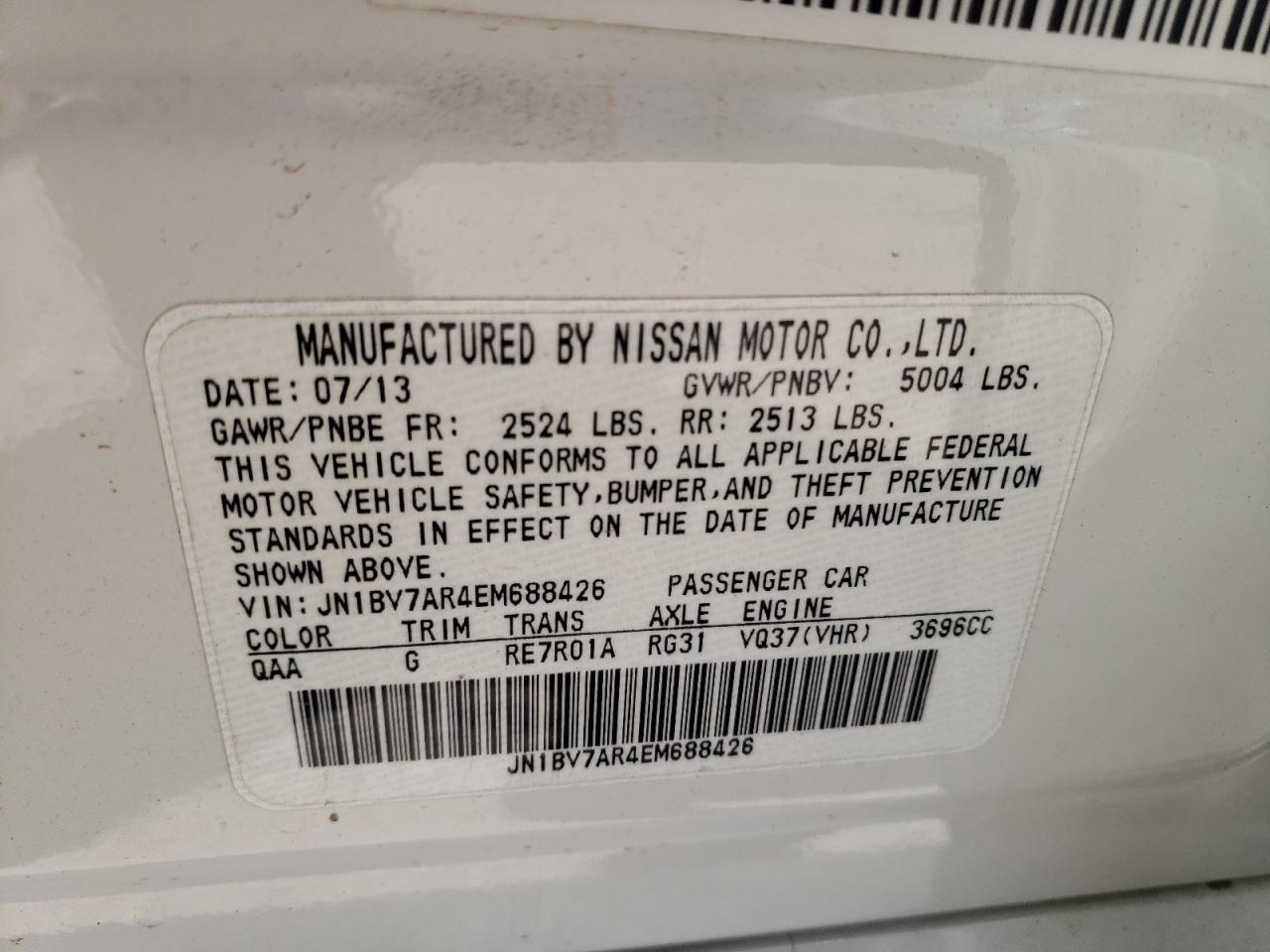 2014 Infiniti Q50 Base VIN: JN1BV7AR4EM688426 Lot: 57449405