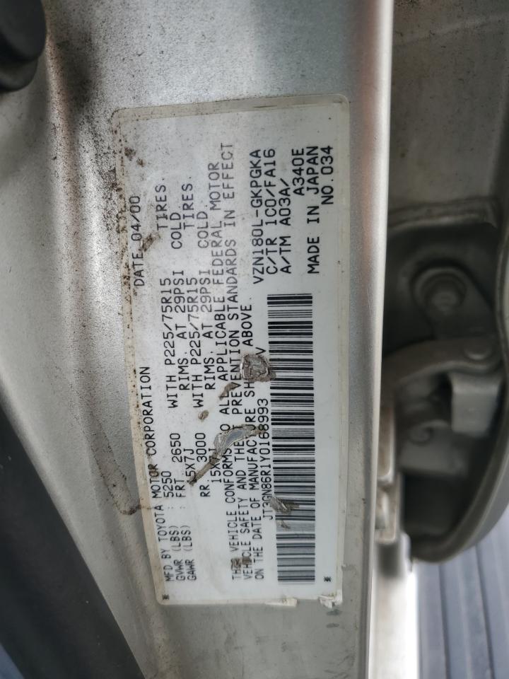 2000 Toyota 4Runner Sr5 VIN: JT3GN86R1Y0168993 Lot: 57155865