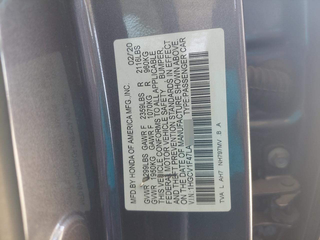 1HGCV1F47LA066494 - 2020 Honda ACCORD - #undefined