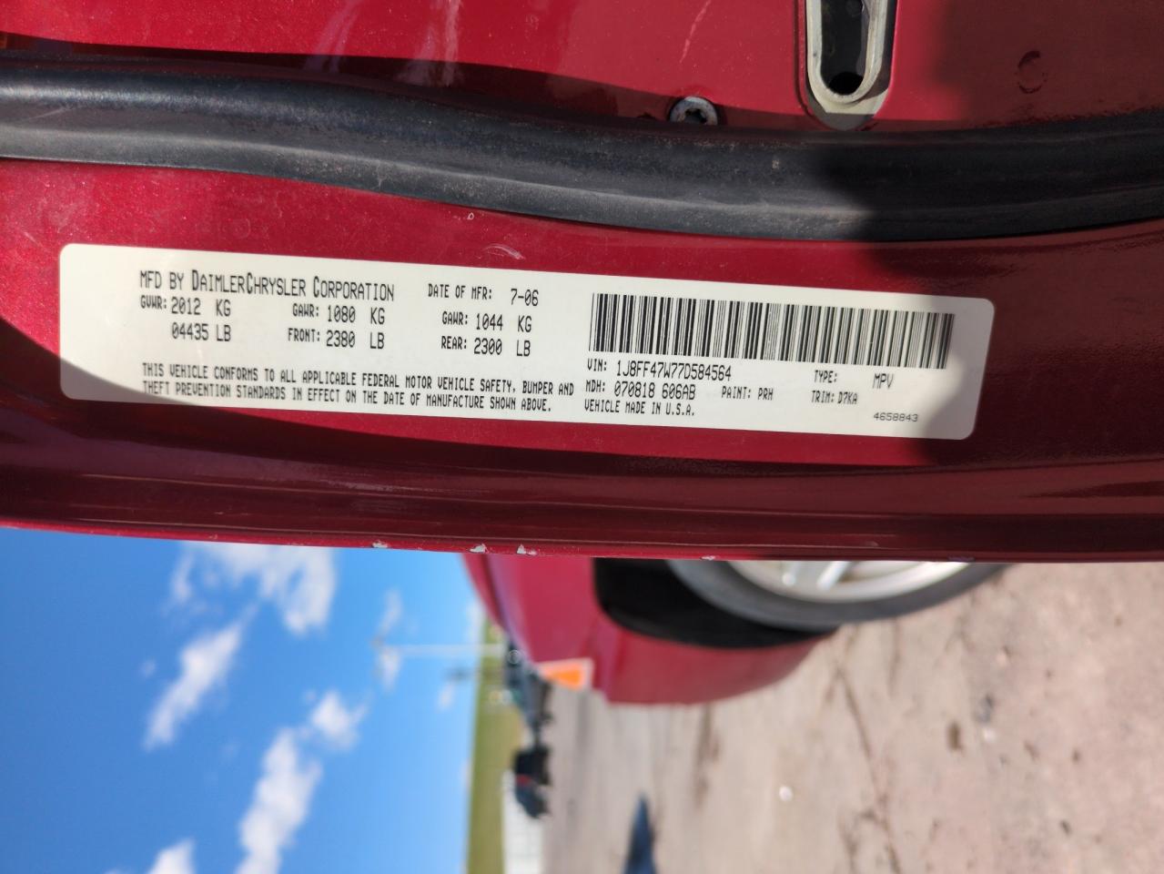 2007 Jeep Compass VIN: 1J8FF47W77D584564 Lot: 57983615