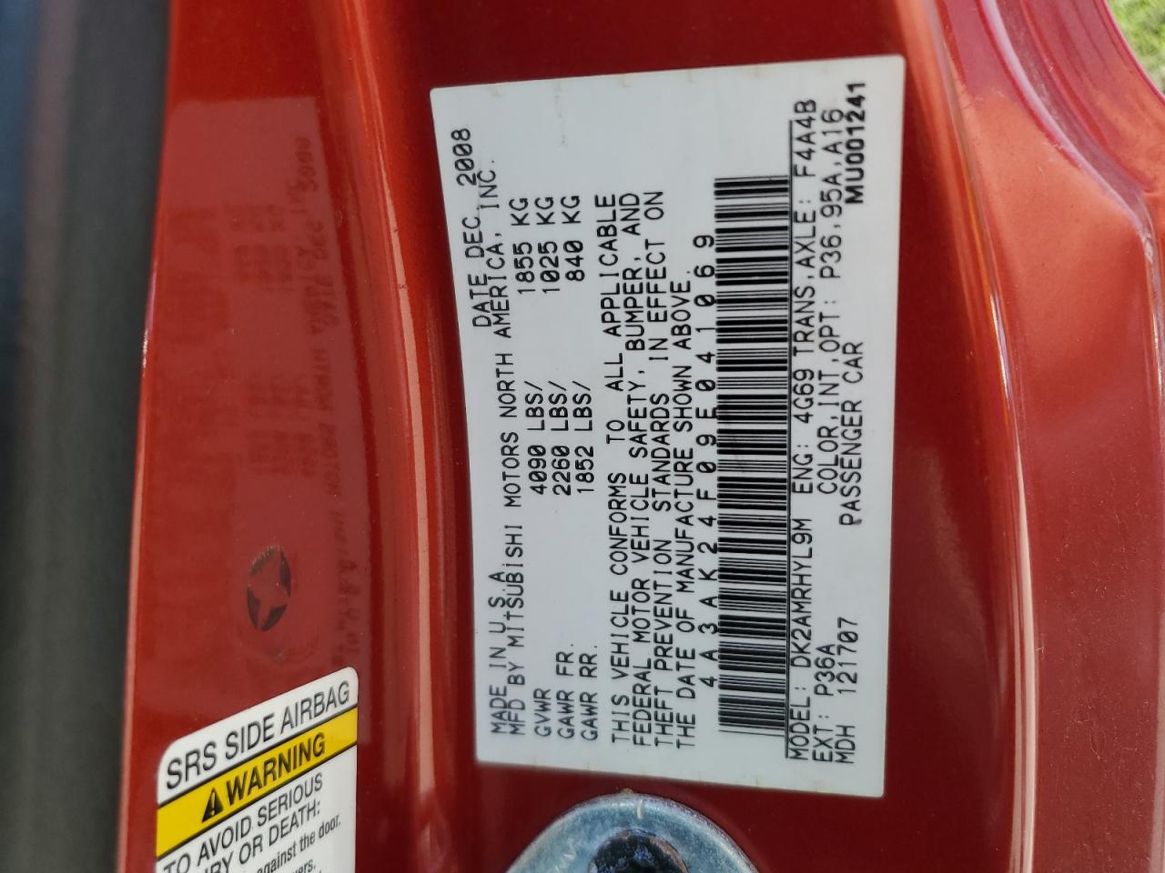 2009 Mitsubishi Eclipse Gs VIN: 4A3AK24F09E041069 Lot: 56494185