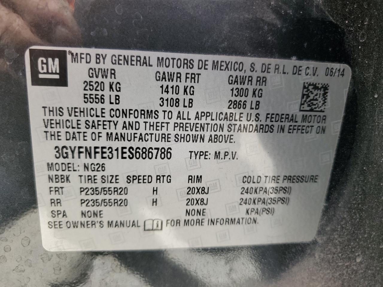 2014 Cadillac Srx Performance Collection VIN: 3GYFNFE31ES686786 Lot: 56370625