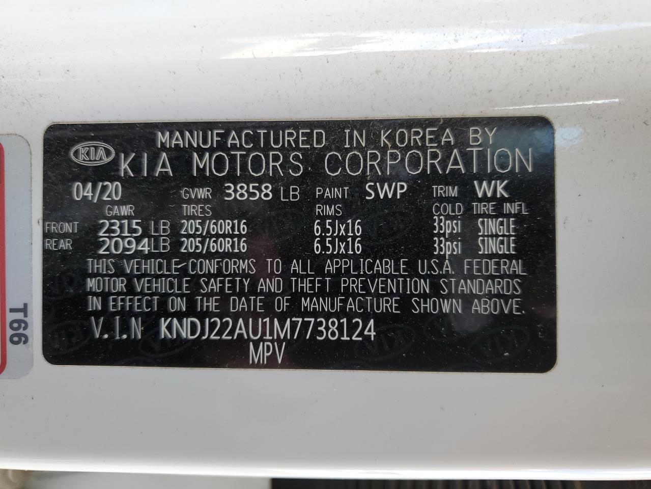 2021 Kia Soul Lx VIN: KNDJ22AU1M7738124 Lot: 56599765