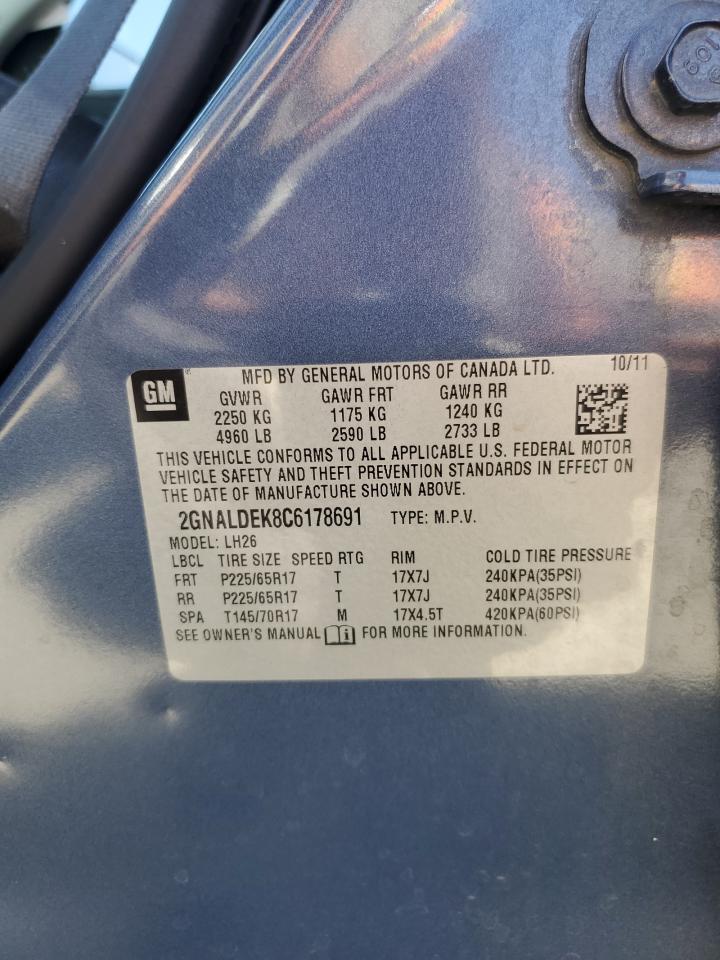 2012 Chevrolet Equinox Lt VIN: 2GNALDEK8C6178691 Lot: 57104155
