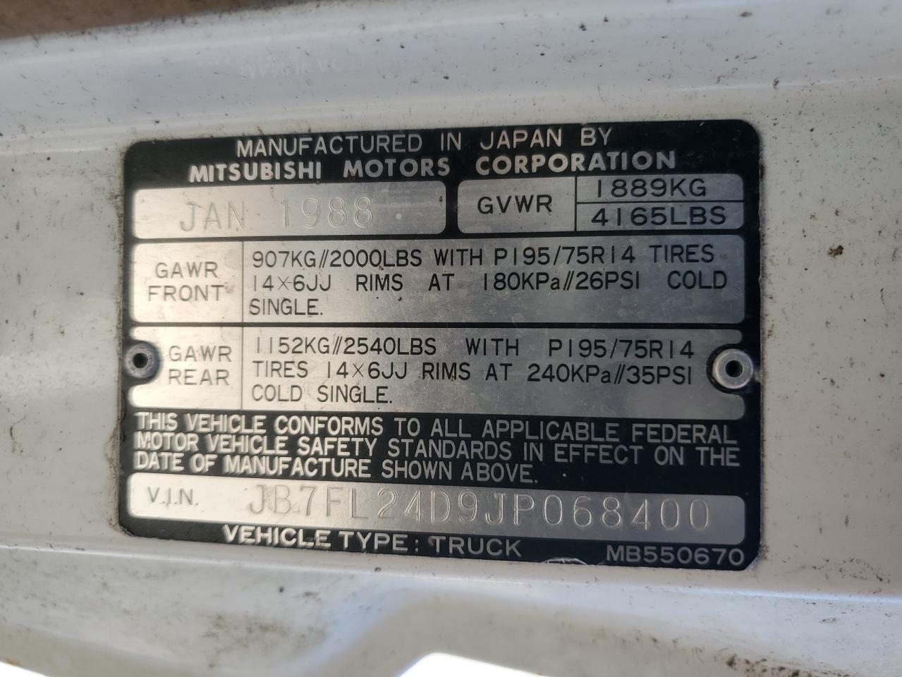 1988 Dodge Ram 50 VIN: JB7FL24D9JP068400 Lot: 56697465