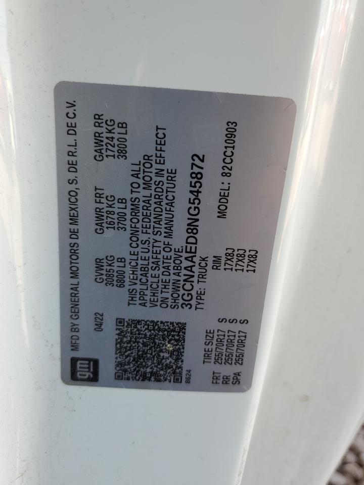 2022 Chevrolet Silverado C1500 VIN: 3GCNAAED8NG545872 Lot: 56648555