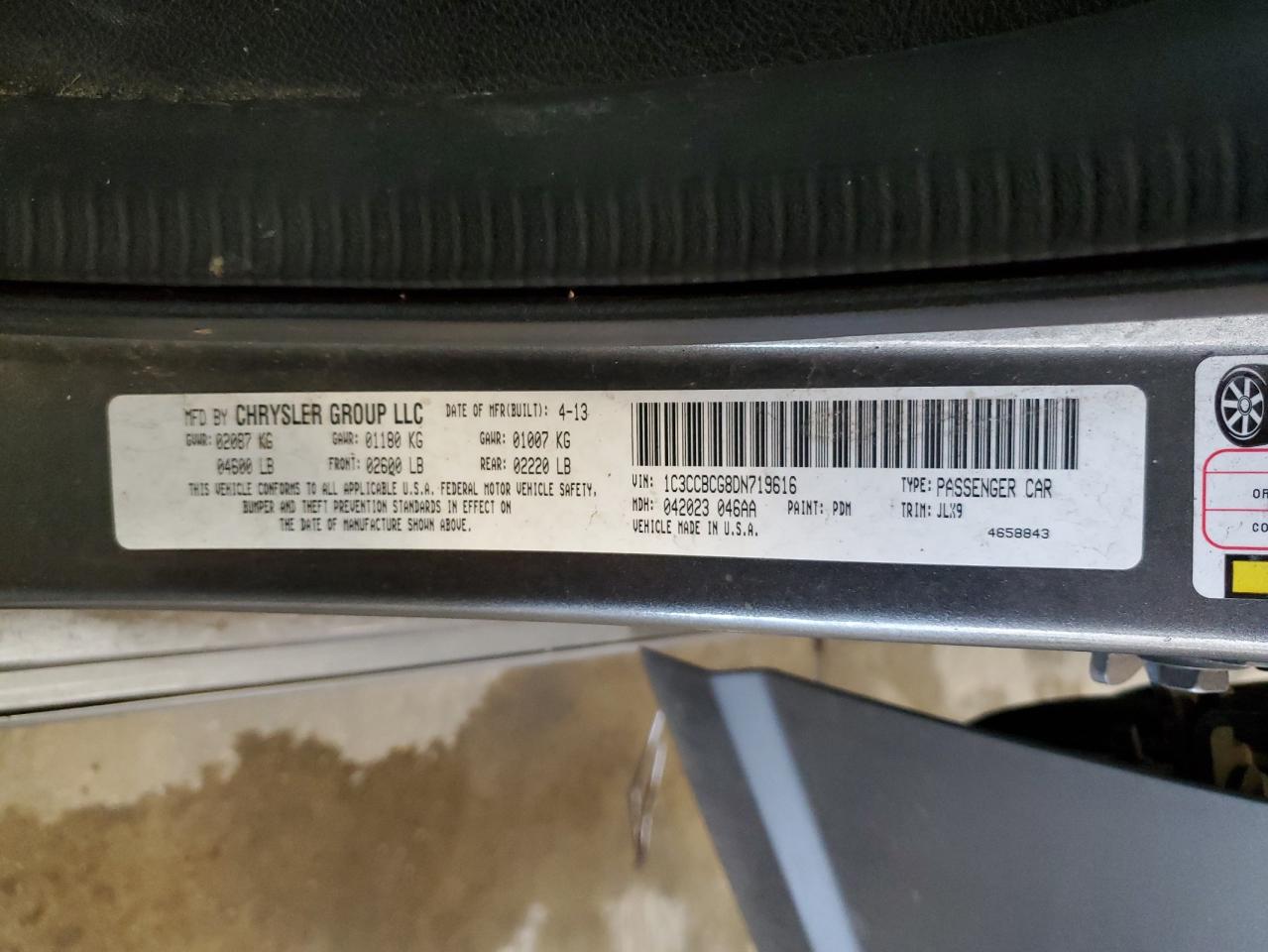 2013 Chrysler 200 Limited VIN: 1C3CCBCG8DN719616 Lot: 57047535