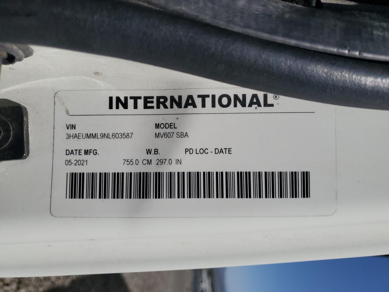 2022 International Mv607 VIN: 3HAEUMML9NL603587 Lot: 54756325