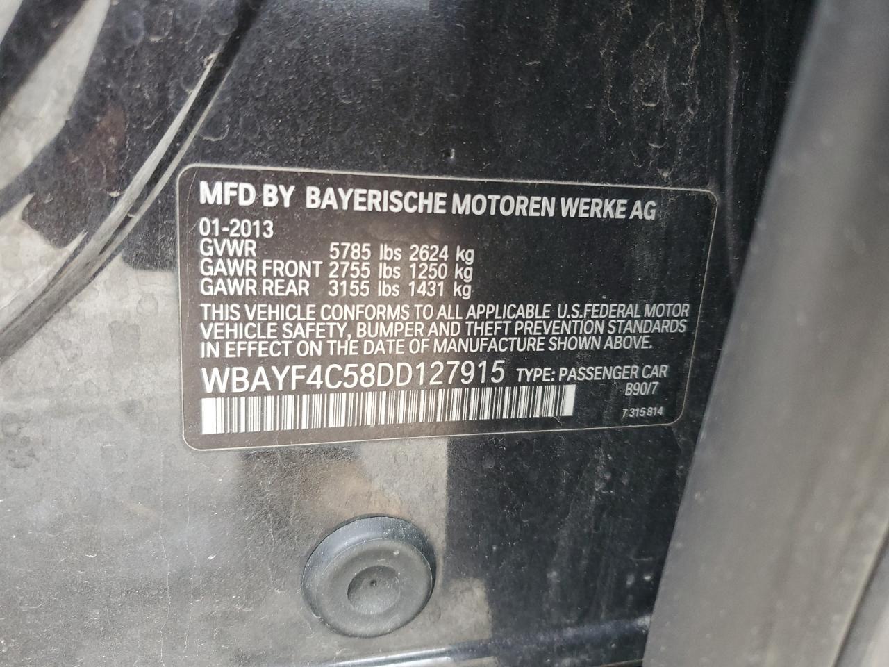 2013 BMW 740 Lxi VIN: WBAYF4C58DD127915 Lot: 57797565