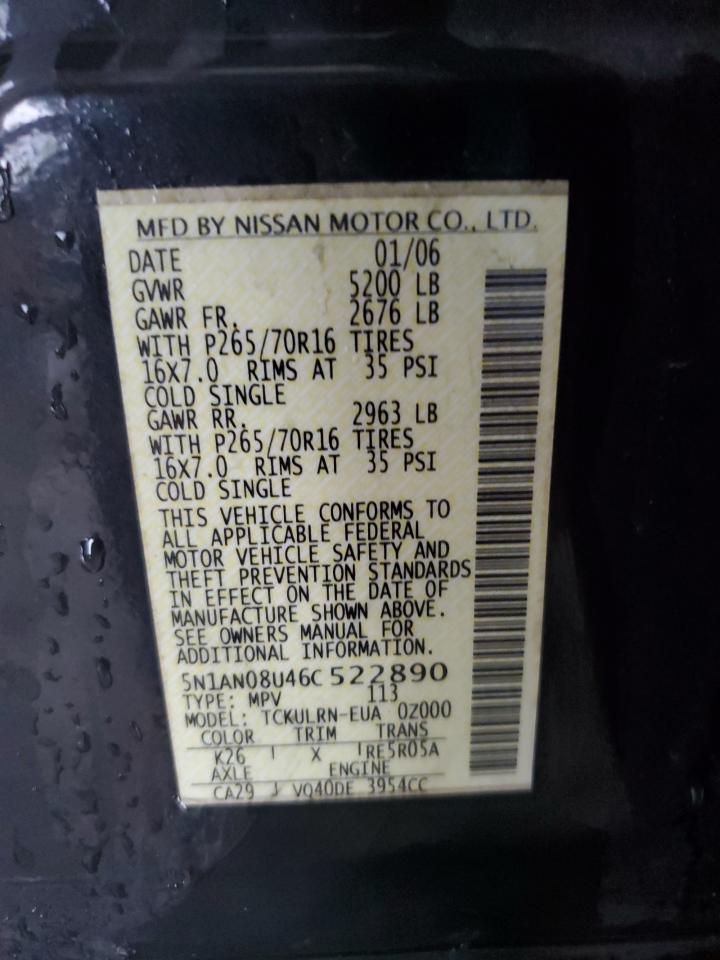 2006 Nissan Xterra Off Road VIN: 5N1AN08U46C522890 Lot: 55604525