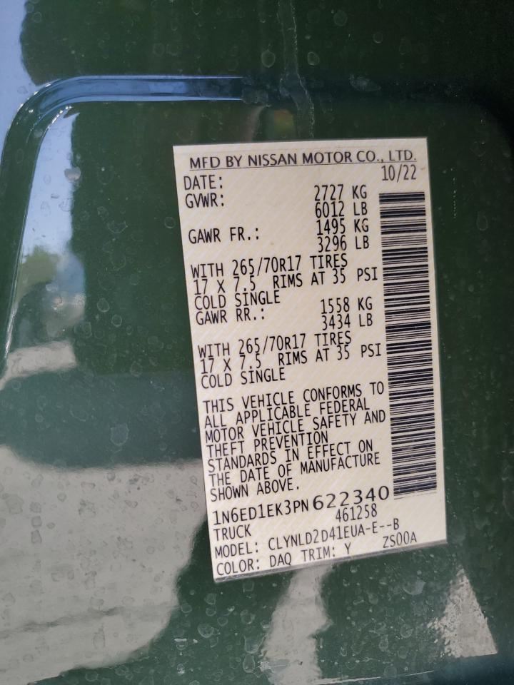 2023 Nissan Frontier S VIN: 1N6ED1EK3PN622340 Lot: 56932345