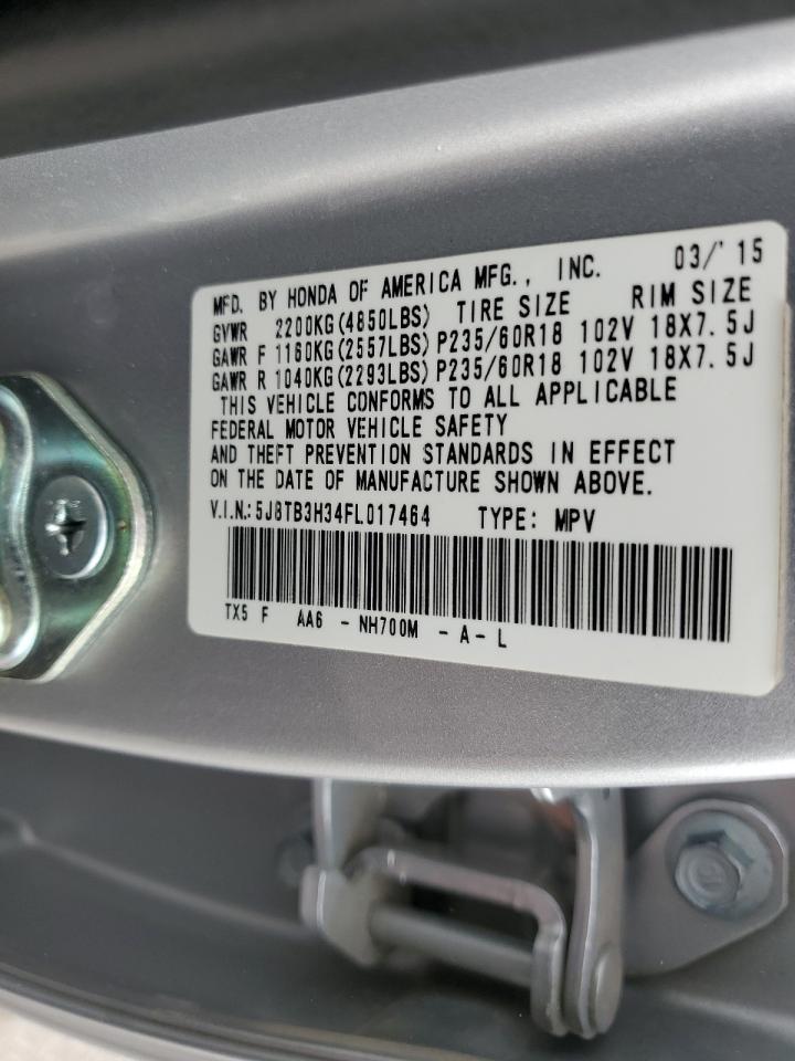 2015 Acura Rdx VIN: 5J8TB3H34FL017464 Lot: 56730495