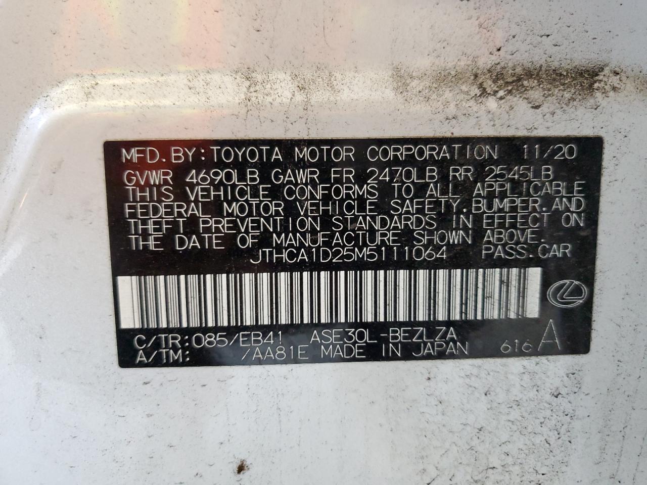 2021 Lexus Is 300 VIN: JTHCA1D25M5111064 Lot: 57468785