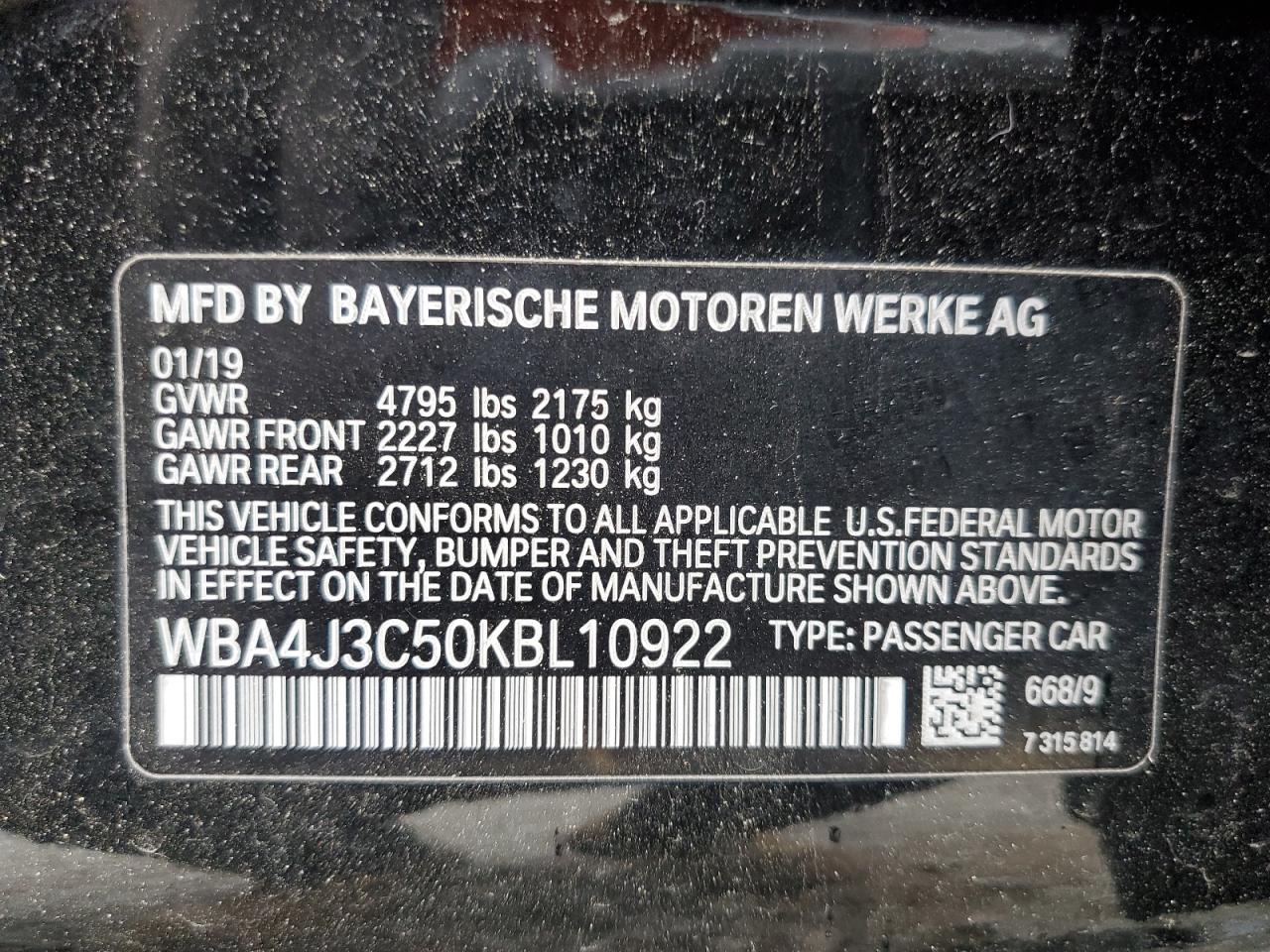 2019 BMW 430Xi Gran Coupe VIN: WBA4J3C50KBL10922 Lot: 56553475