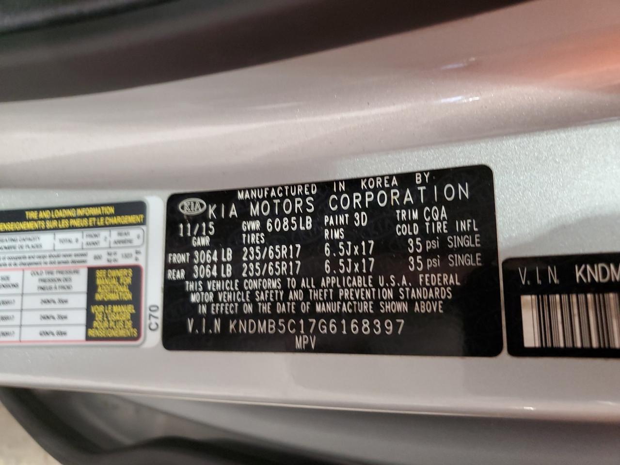 2016 Kia Sedona Lx VIN: KNDMB5C17G6168397 Lot: 56718435