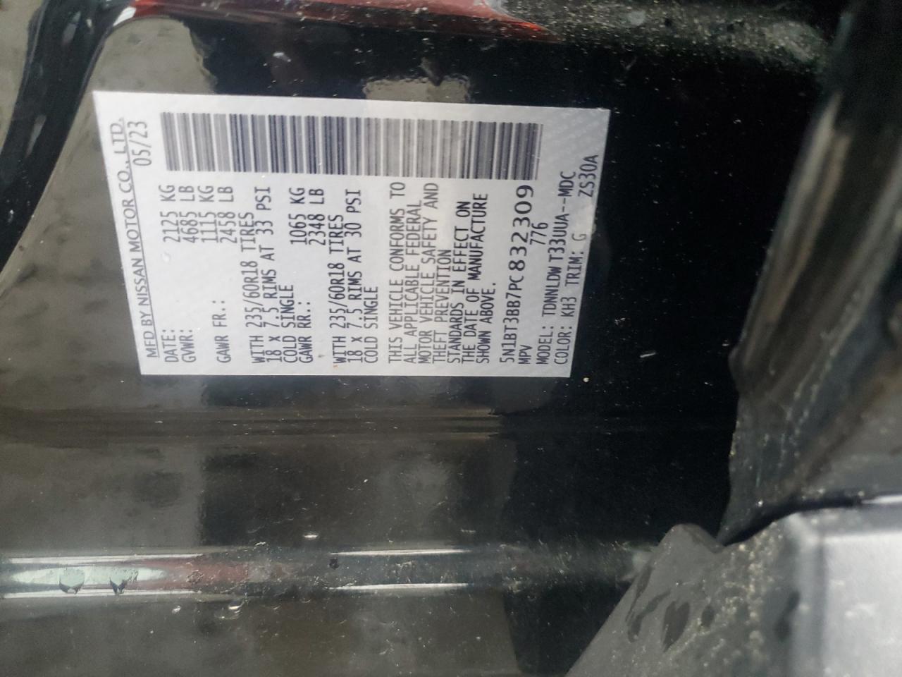 2023 Nissan Rogue Sv VIN: 5N1BT3BB7PC832309 Lot: 55693385