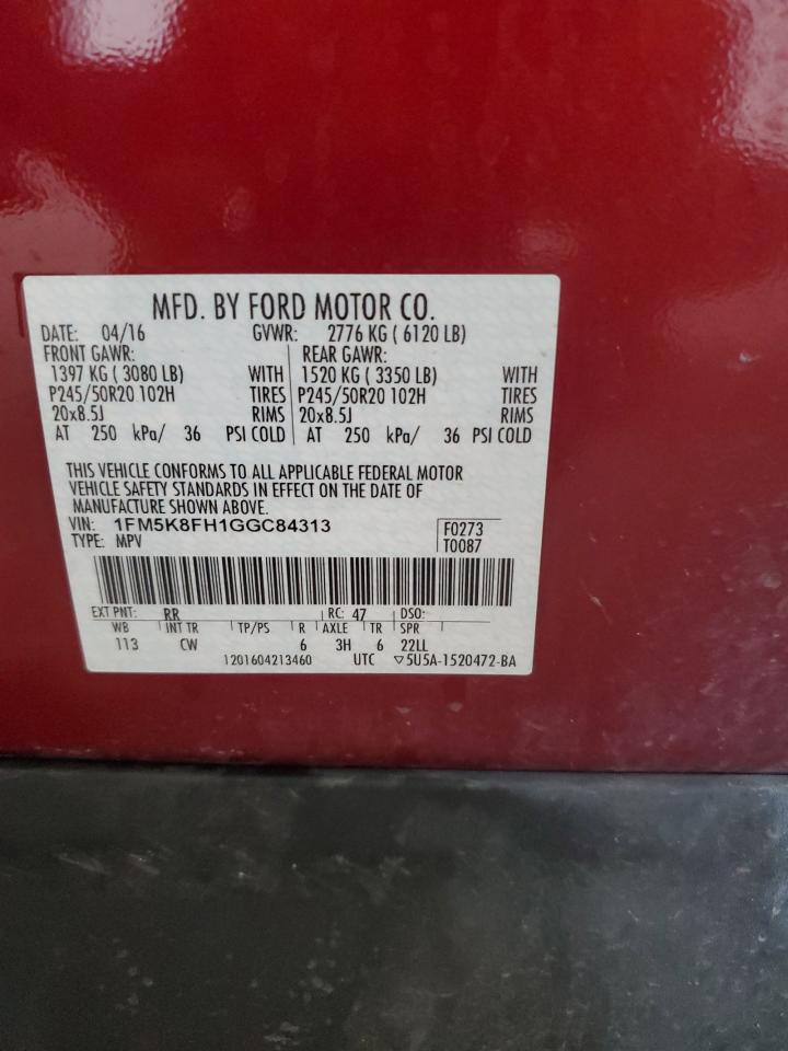2016 Ford Explorer Limited VIN: 1FM5K8FH1GGC84313 Lot: 57273465