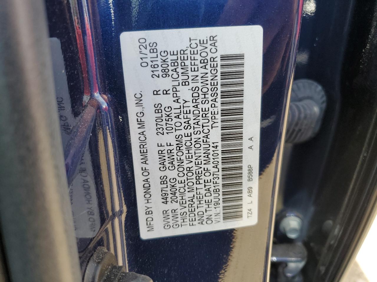 2020 Acura Tlx VIN: 19UUB1F37LA010141 Lot: 56462195