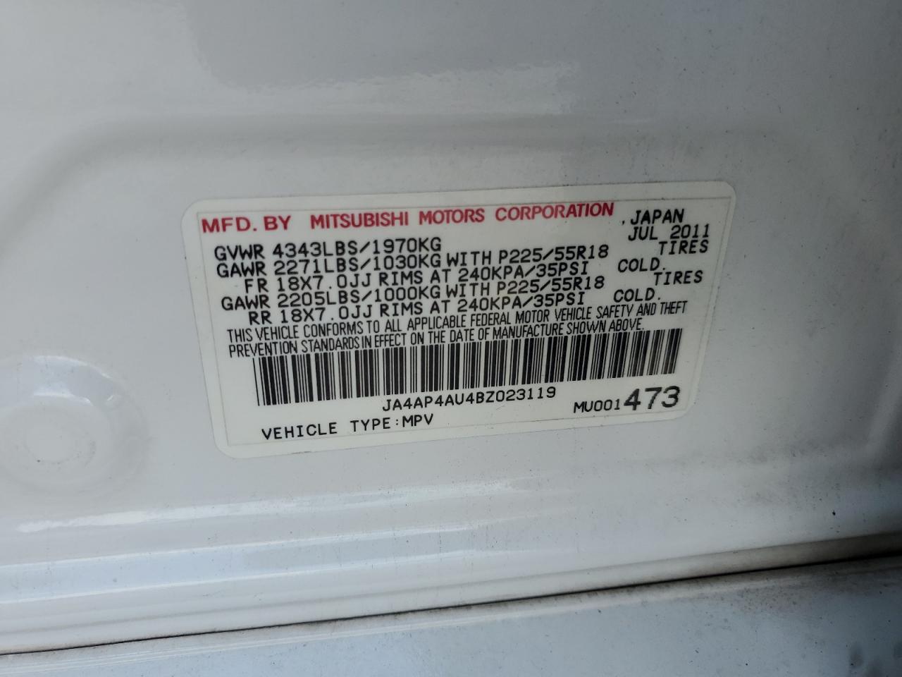 2011 Mitsubishi Outlander Sport Se VIN: JA4AP4AU4BZ023119 Lot: 56006555