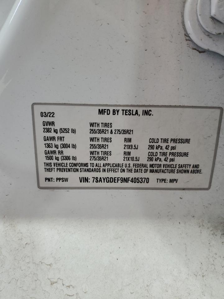 7SAYGDEF9NF405370 2022 Tesla Model Y