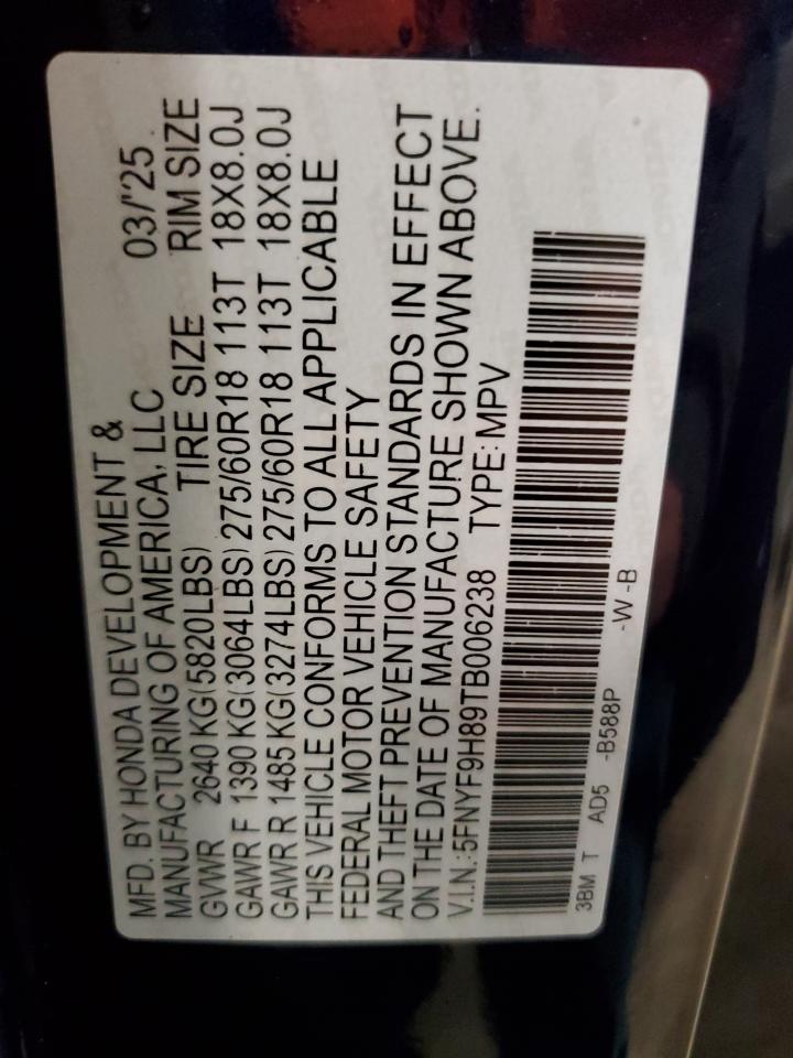 2026 Honda Passport Trailsport Elite VIN: 5FNYF9H89TB006238 Lot: 55845675