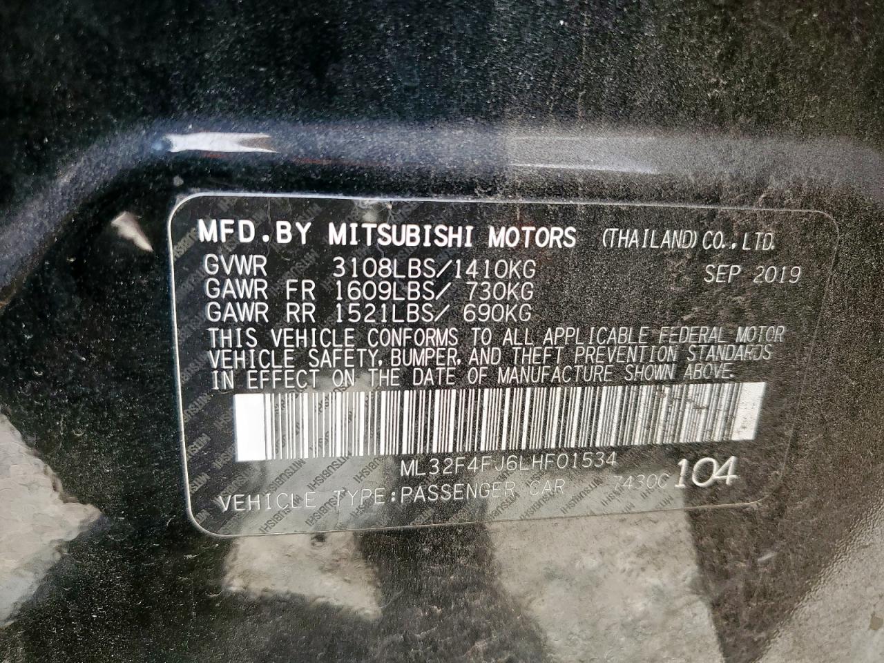 2020 Mitsubishi Mirage G4 Se VIN: ML32F4FJ6LHF01534 Lot: 56577135