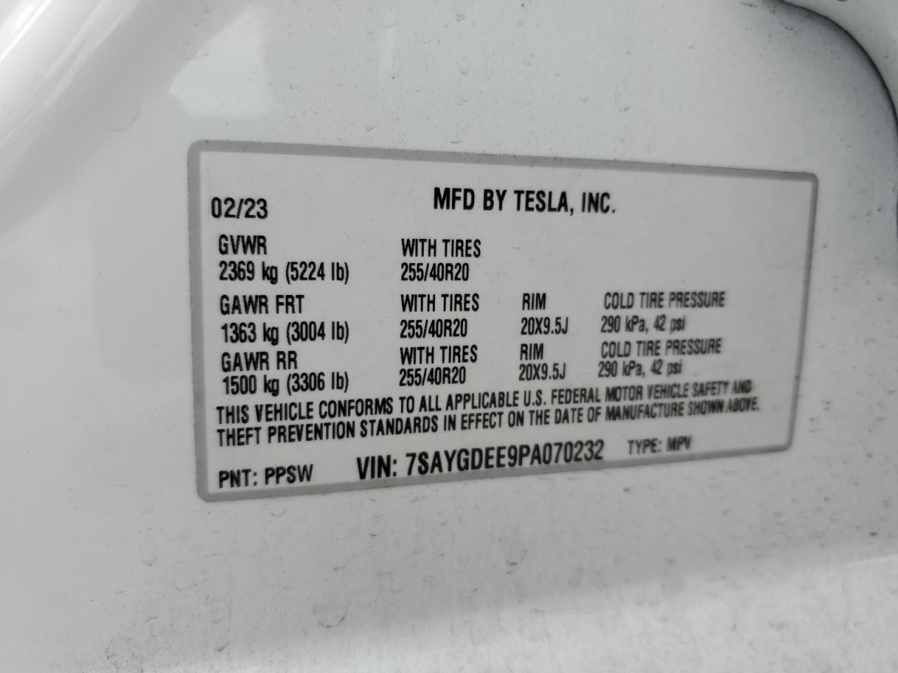 2023 Tesla Model Y VIN: 7SAYGDEE9PA070232 Lot: 55881805
