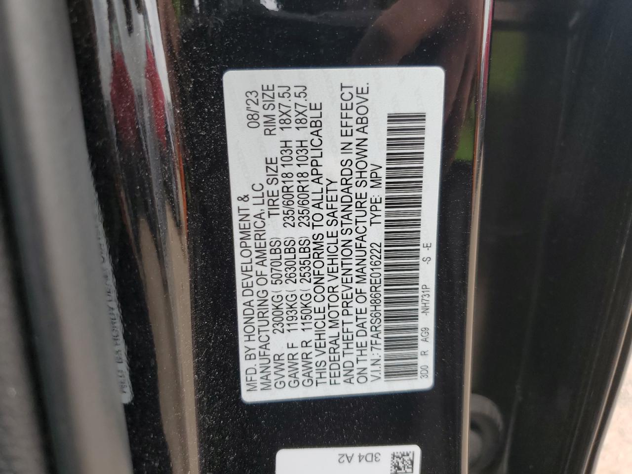 2024 Honda Cr-V Sport-L VIN: 7FARS6H86RE016222 Lot: 56920155